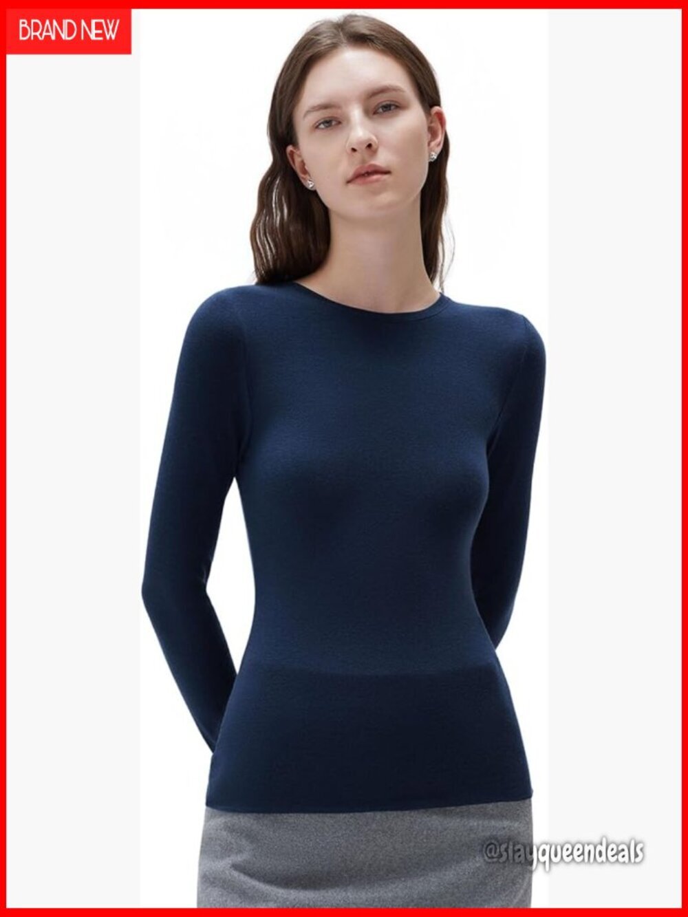 Cashmere Modal Long Sleeve Crew Neck Fitted Tee Slim Fit Lightweight